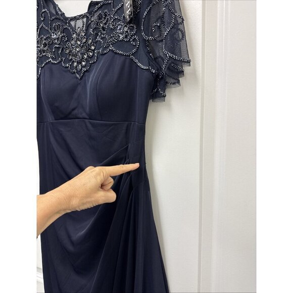 Xscape Womens Size 4 Navy Blue Ruched Embellished Formal Evening Dress Gown - Picture 11 of 12